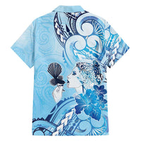 Aotearoa Maori Wahine Family Matching Summer Maxi Dress and Hawaiian Shirt Fantail Bird Blue Gold Marble LT05 - Polynesian Pride
