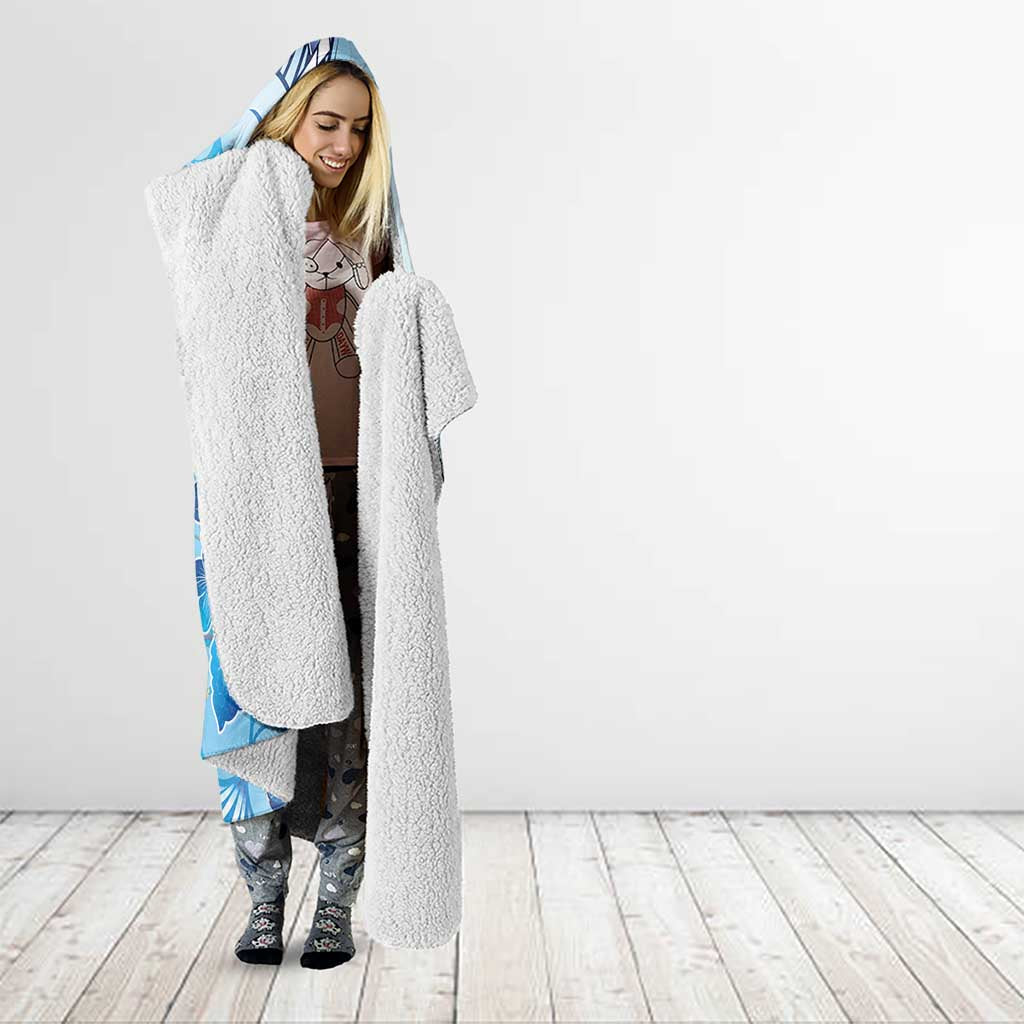 Aotearoa Maori Wahine Hooded Blanket Fantail Bird Blue Gold Marble