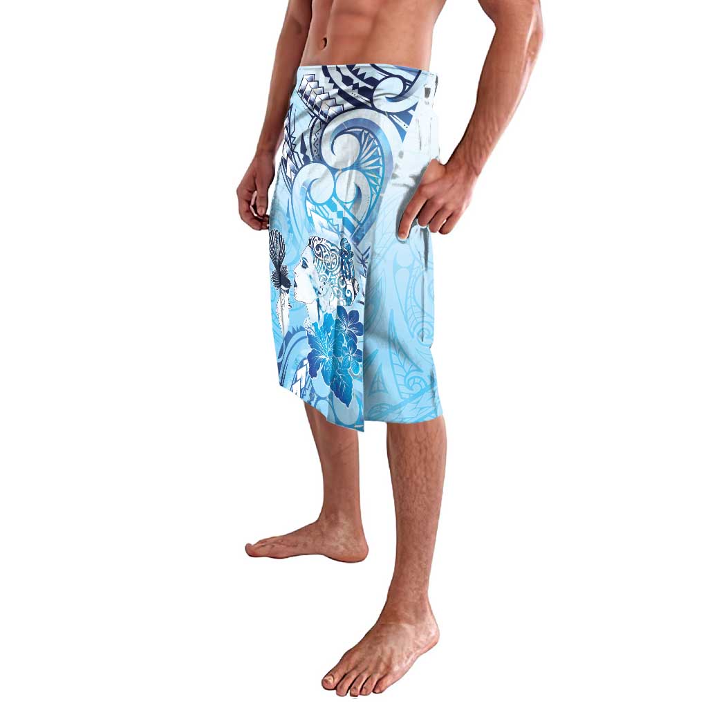Aotearoa Maori Wahine Lavalava Fantail Bird Blue Gold Marble