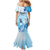 Aotearoa Maori Wahine Mermaid Dress Fantail Bird Blue Gold Marble LT05 - Polynesian Pride