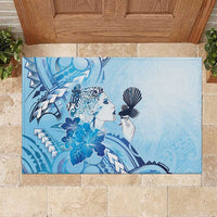 Aotearoa Maori Wahine Rubber Doormat Fantail Bird Blue Gold Marble LT05 Blue - Polynesian Pride