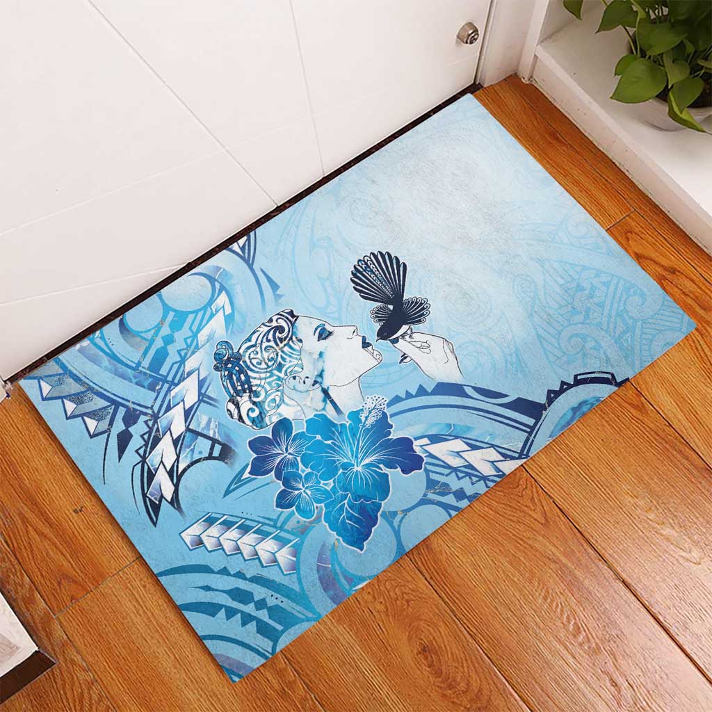Aotearoa Maori Wahine Rubber Doormat Fantail Bird Blue Gold Marble LT05 - Polynesian Pride