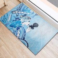 Aotearoa Maori Wahine Rubber Doormat Fantail Bird Blue Gold Marble LT05 - Polynesian Pride