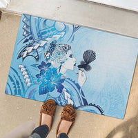 Aotearoa Maori Wahine Rubber Doormat Fantail Bird Blue Gold Marble LT05 - Polynesian Pride