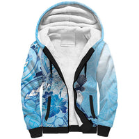 Aotearoa Maori Wahine Sherpa Hoodie Fantail Bird Blue Gold Marble LT05 Unisex Blue - Polynesian Pride
