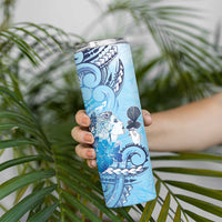 Aotearoa Maori Wahine Skinny Tumbler Fantail Bird Blue Gold Marble LT05 - Polynesian Pride