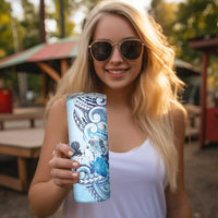Aotearoa Maori Wahine Skinny Tumbler Fantail Bird Blue Gold Marble LT05 - Polynesian Pride
