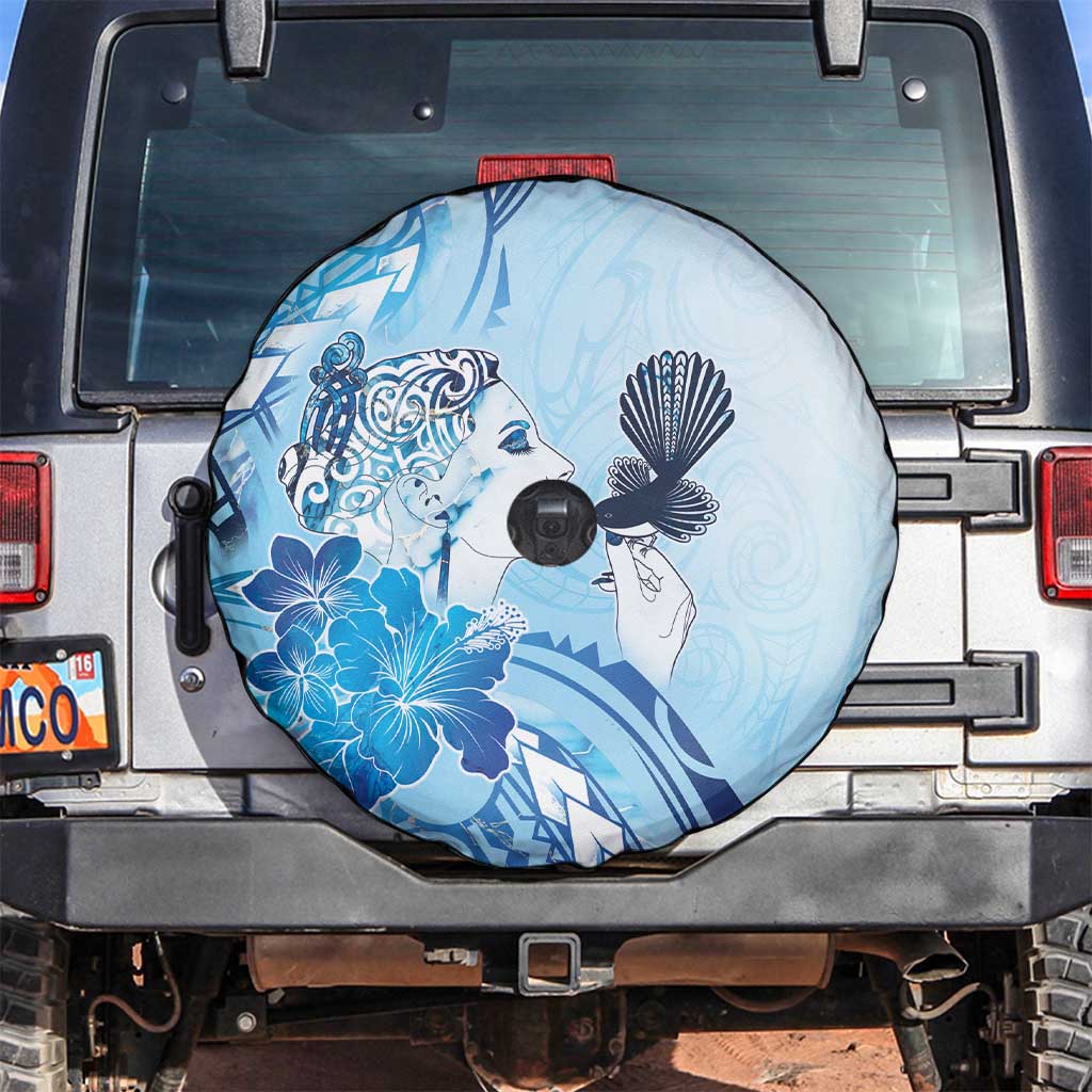 Aotearoa Maori Wahine Spare Tire Cover Fantail Bird Blue Gold Marble LT05 Blue - Polynesian Pride