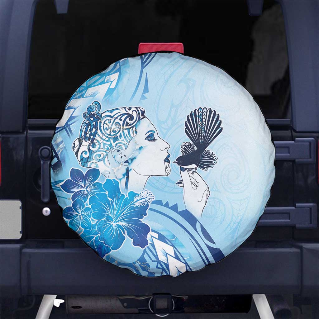 Aotearoa Maori Wahine Spare Tire Cover Fantail Bird Blue Gold Marble LT05 No hole Blue - Polynesian Pride
