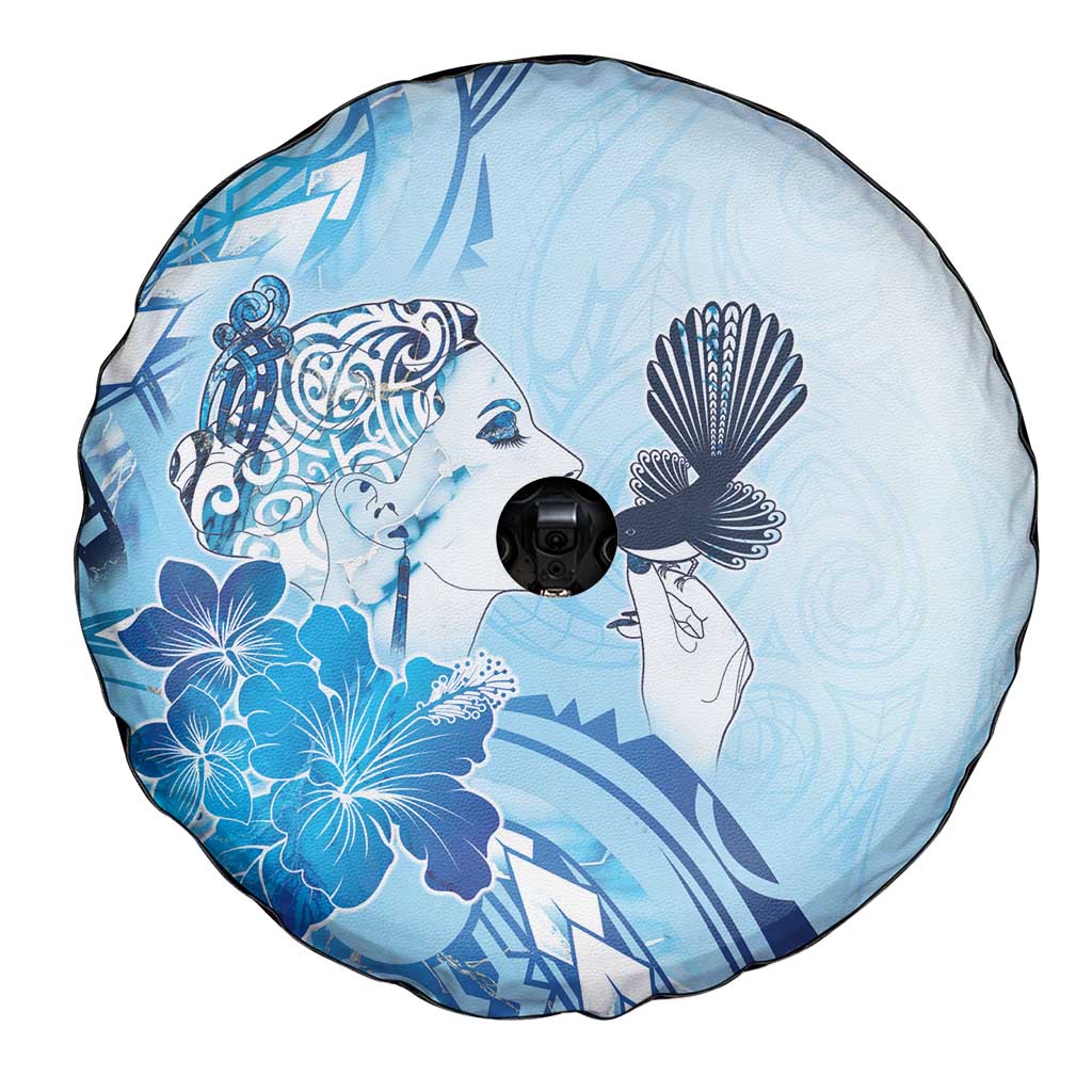 Aotearoa Maori Wahine Spare Tire Cover Fantail Bird Blue Gold Marble LT05 - Polynesian Pride