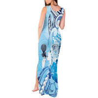 Aotearoa Maori Wahine Tank Maxi Dress Fantail Bird Blue Gold Marble LT05 - Polynesian Pride