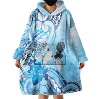 Aotearoa Maori Wahine Wearable Blanket Hoodie Fantail Bird Blue Gold Marble LT05 - Polynesian Pride