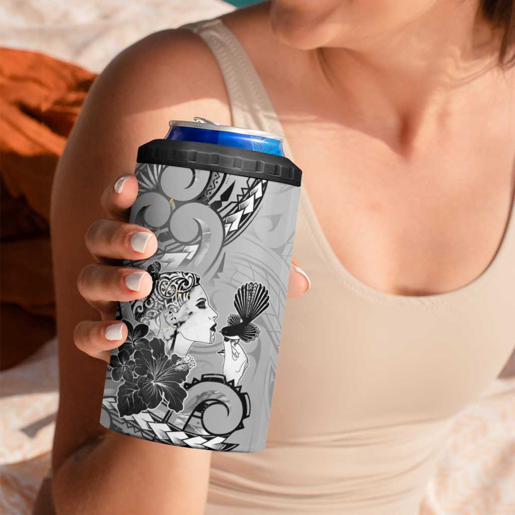 Aotearoa Maori Wahine 4 in 1 Can Cooler Tumbler Fantail Bird Black Gold Marble LT05 - Polynesian Pride