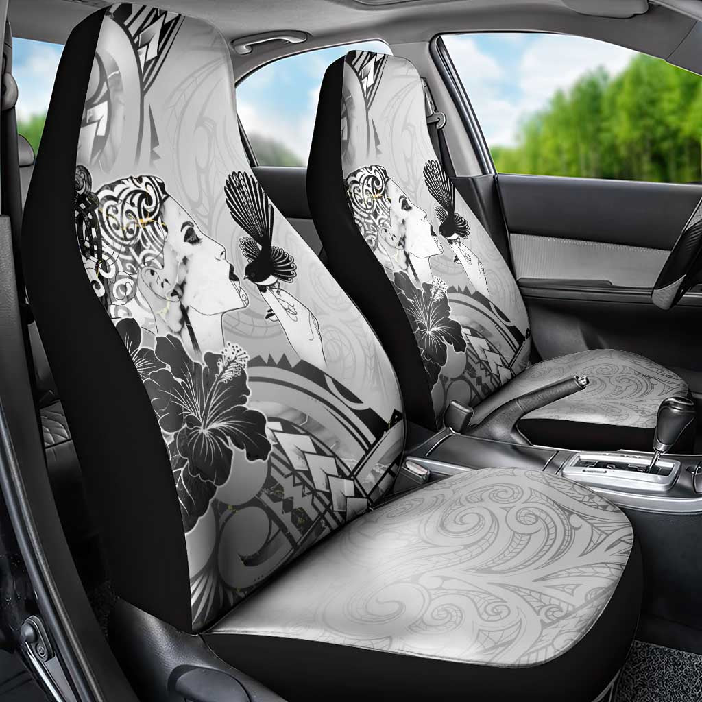 Aotearoa Maori Wahine Car Seat Cover Fantail Bird Black Gold Marble LT05 - Polynesian Pride