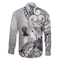 Aotearoa Maori Wahine Family Matching Off The Shoulder Long Sleeve Dress and Hawaiian Shirt Fantail Bird Black Gold Marble LT05 - Polynesian Pride