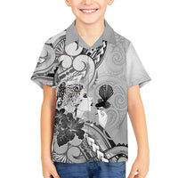 Aotearoa Maori Wahine Family Matching Off The Shoulder Long Sleeve Dress and Hawaiian Shirt Fantail Bird Black Gold Marble LT05 Son's Shirt Black - Polynesian Pride