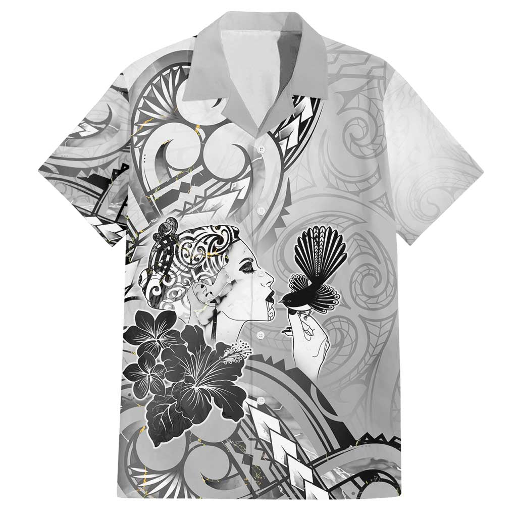 Aotearoa Maori Wahine Family Matching Off Shoulder Maxi Dress and Hawaiian Shirt Fantail Bird Black Gold Marble LT05 Dad's Shirt - Short Sleeve Black - Polynesian Pride