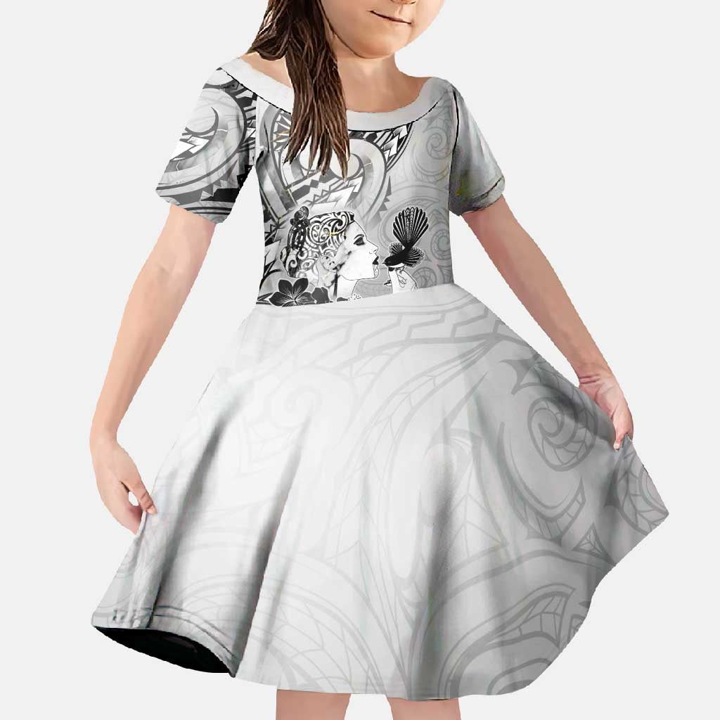 Aotearoa Maori Wahine Family Matching Summer Maxi Dress and Hawaiian Shirt Fantail Bird Black Gold Marble LT05 Daughter's Dress Black - Polynesian Pride