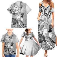 Aotearoa Maori Wahine Family Matching Summer Maxi Dress and Hawaiian Shirt Fantail Bird Black Gold Marble LT05 - Polynesian Pride