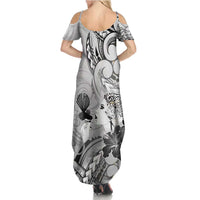 Aotearoa Maori Wahine Family Matching Summer Maxi Dress and Hawaiian Shirt Fantail Bird Black Gold Marble LT05 - Polynesian Pride