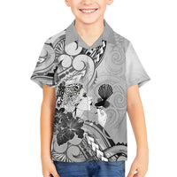 Aotearoa Maori Wahine Family Matching Summer Maxi Dress and Hawaiian Shirt Fantail Bird Black Gold Marble LT05 Son's Shirt Black - Polynesian Pride