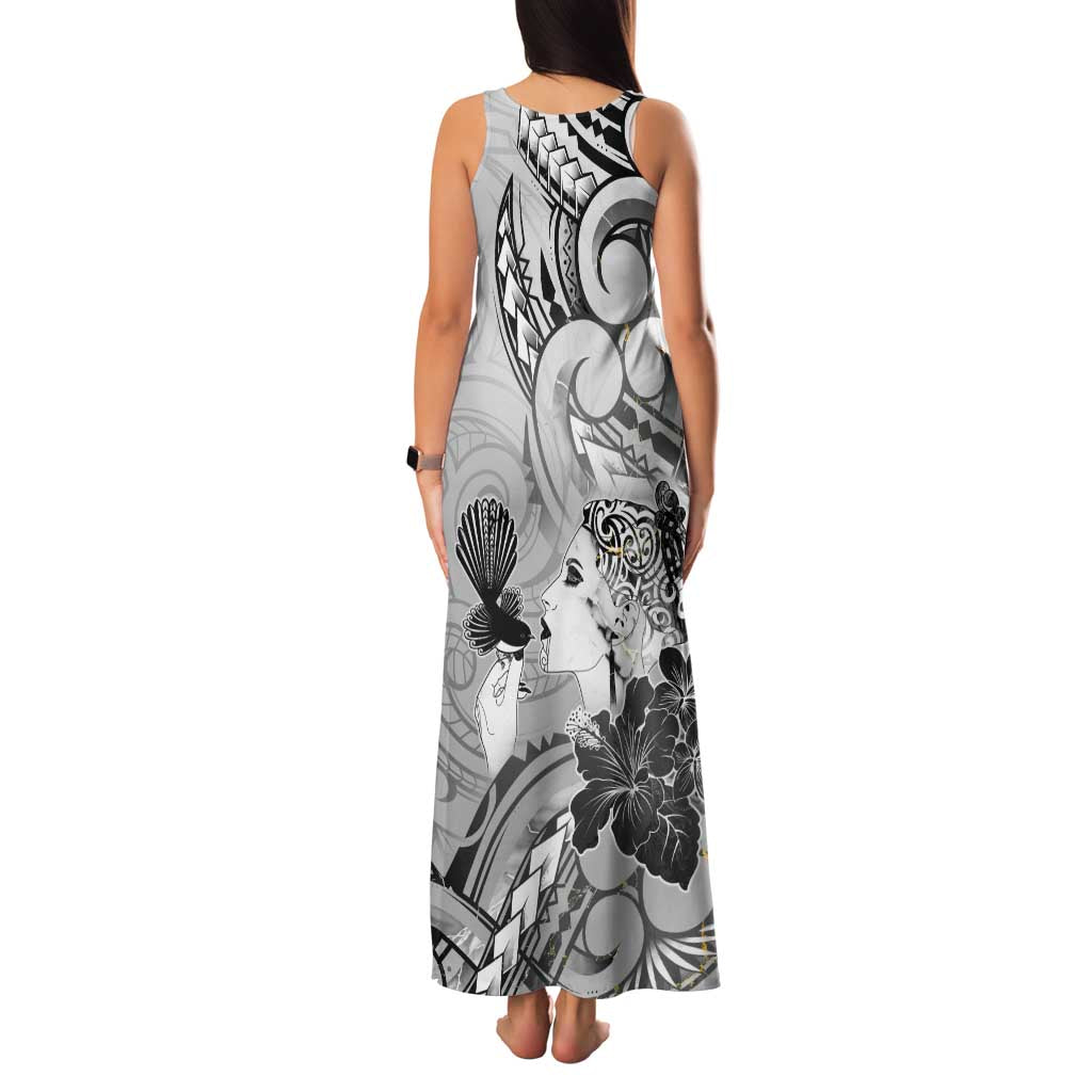 Aotearoa Maori Wahine Family Matching Tank Maxi Dress and Hawaiian Shirt Fantail Bird Black Gold Marble LT05 - Polynesian Pride