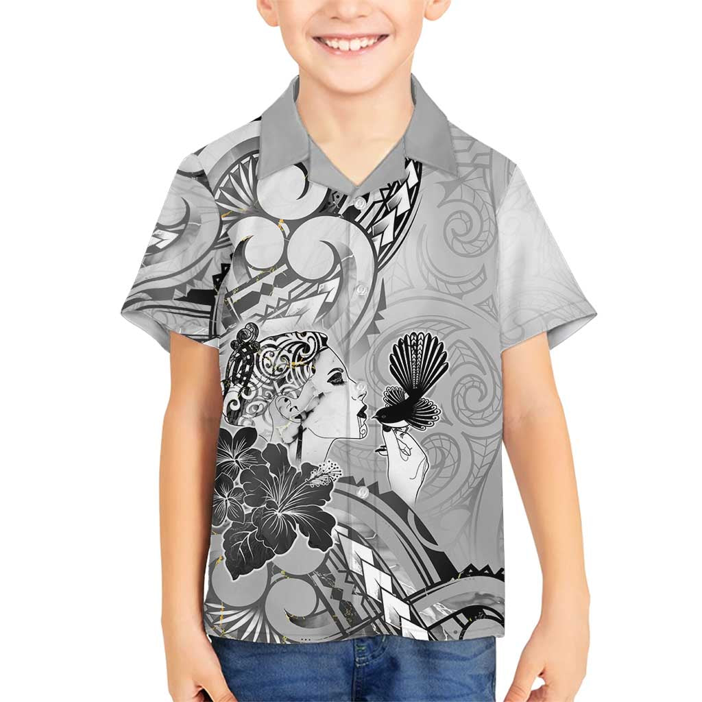 Aotearoa Maori Wahine Family Matching Tank Maxi Dress and Hawaiian Shirt Fantail Bird Black Gold Marble LT05 Son's Shirt Black - Polynesian Pride