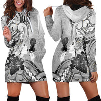 Aotearoa Maori Wahine Hoodie Dress Fantail Bird Black Gold Marble LT05 - Polynesian Pride