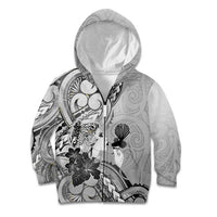 Aotearoa Maori Wahine Kid Hoodie Fantail Bird Black Gold Marble LT05 Zip Hoodie Black - Polynesian Pride