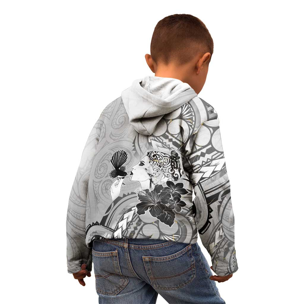 Aotearoa Maori Wahine Kid Hoodie Fantail Bird Black Gold Marble LT05 - Polynesian Pride