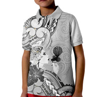 Aotearoa Maori Wahine Kid Polo Shirt Fantail Bird Black Gold Marble LT05 Kid Black - Polynesian Pride