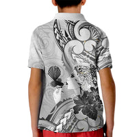 Aotearoa Maori Wahine Kid Polo Shirt Fantail Bird Black Gold Marble LT05 - Polynesian Pride
