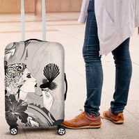 Aotearoa Maori Wahine Luggage Cover Fantail Bird Black Gold Marble LT05 Black - Polynesian Pride