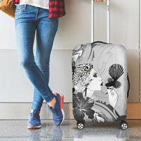 Aotearoa Maori Wahine Luggage Cover Fantail Bird Black Gold Marble LT05 - Polynesian Pride