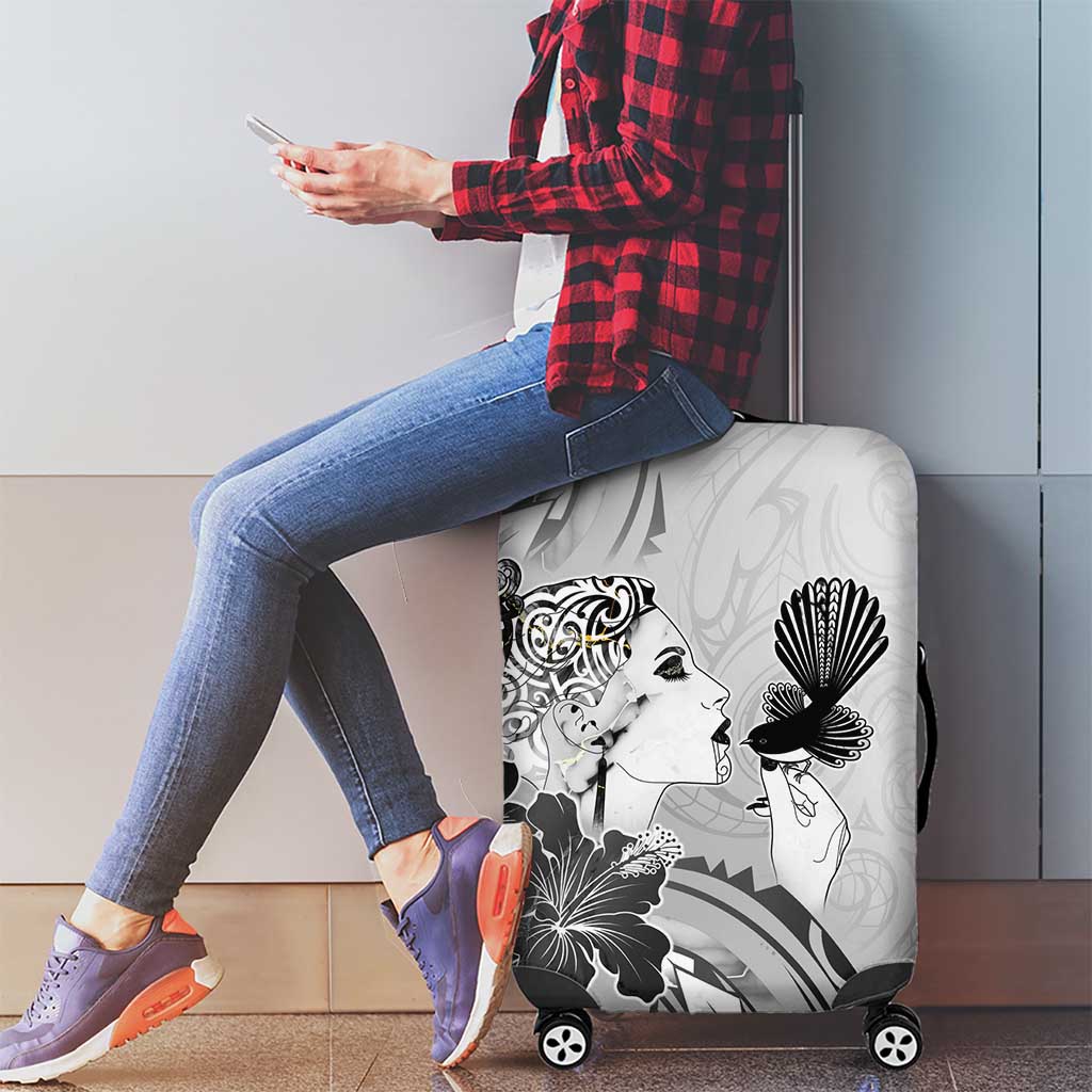 Aotearoa Maori Wahine Luggage Cover Fantail Bird Black Gold Marble LT05 - Polynesian Pride