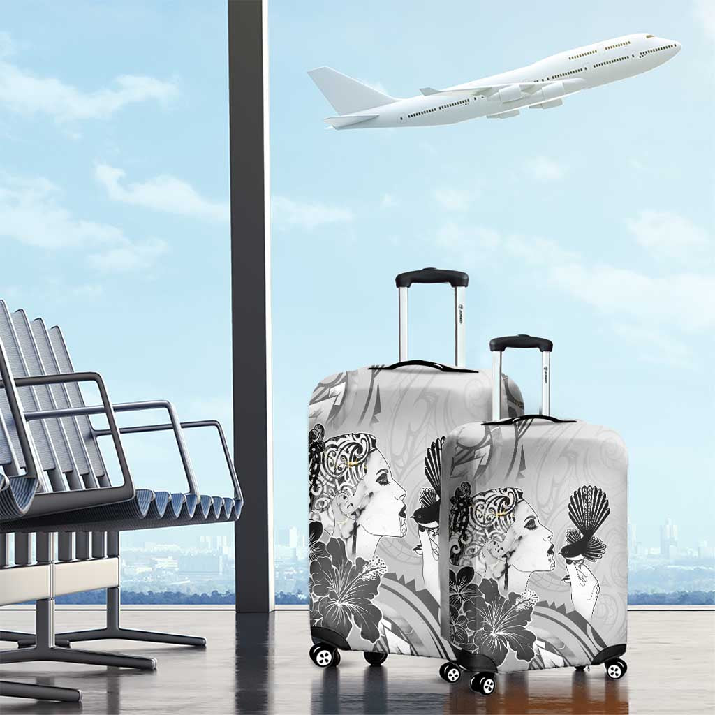 Aotearoa Maori Wahine Luggage Cover Fantail Bird Black Gold Marble LT05 - Polynesian Pride
