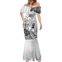 Aotearoa Maori Wahine Mermaid Dress Fantail Bird Black Gold Marble LT05 - Polynesian Pride