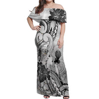 Aotearoa Maori Wahine Off Shoulder Maxi Dress Fantail Bird Black Gold Marble LT05 Women Black - Polynesian Pride