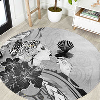 Aotearoa Maori Wahine Round Carpet Fantail Bird Black Gold Marble LT05 Black - Polynesian Pride