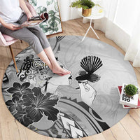 Aotearoa Maori Wahine Round Carpet Fantail Bird Black Gold Marble LT05 - Polynesian Pride
