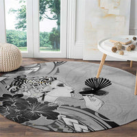Aotearoa Maori Wahine Round Carpet Fantail Bird Black Gold Marble LT05 - Polynesian Pride