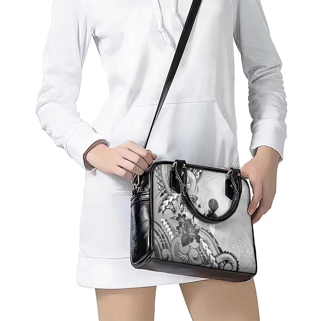Aotearoa Maori Wahine Shoulder Handbag Fantail Bird Black Gold Marble