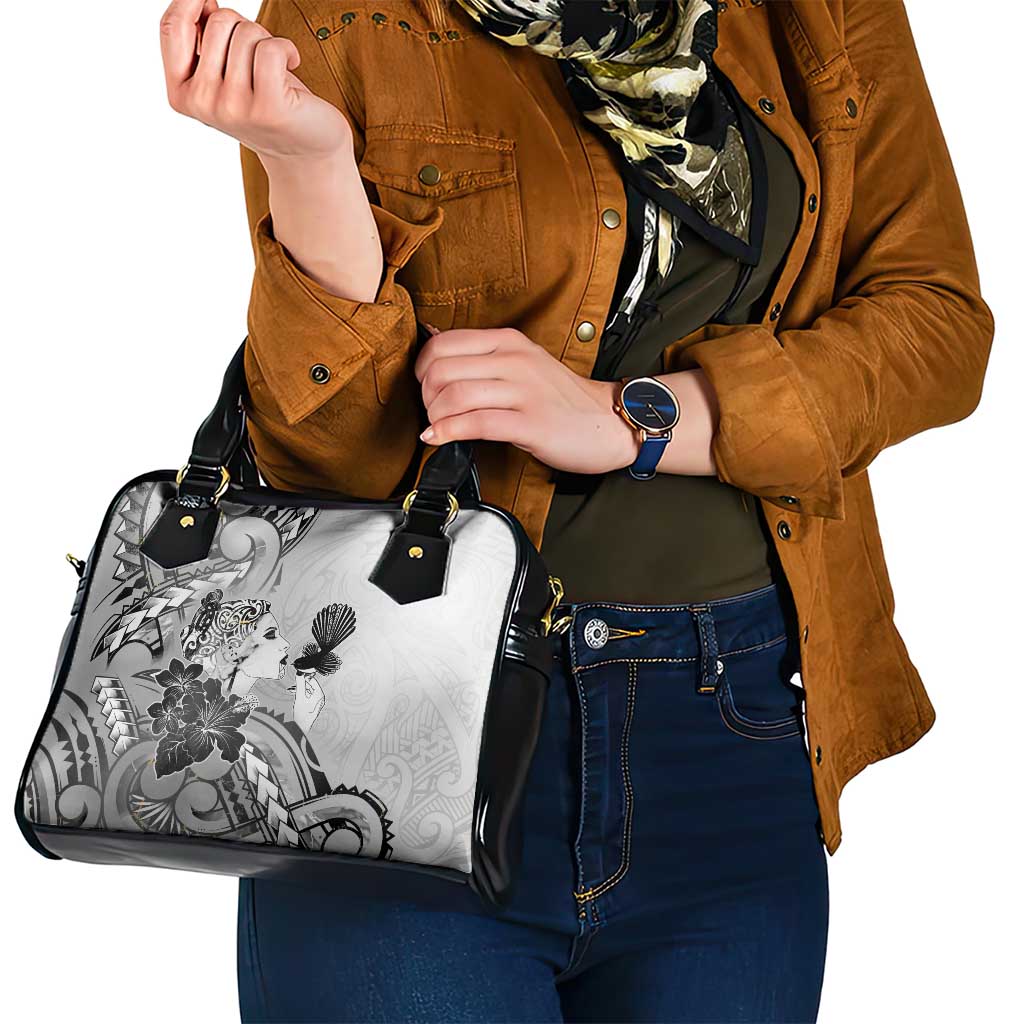 Aotearoa Maori Wahine Shoulder Handbag Fantail Bird Black Gold Marble
