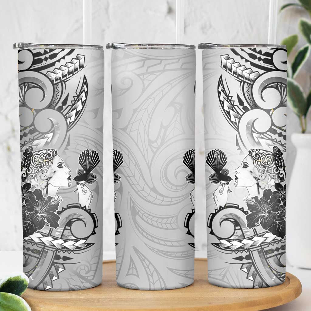 Aotearoa Maori Wahine Skinny Tumbler Fantail Bird Black Gold Marble LT05 - Polynesian Pride