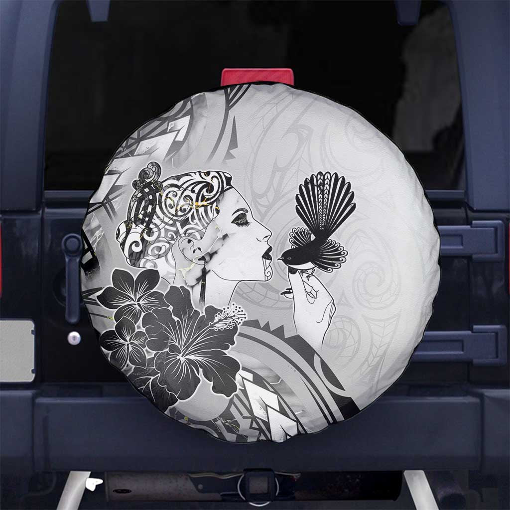 Aotearoa Maori Wahine Spare Tire Cover Fantail Bird Black Gold Marble LT05 No hole Black - Polynesian Pride