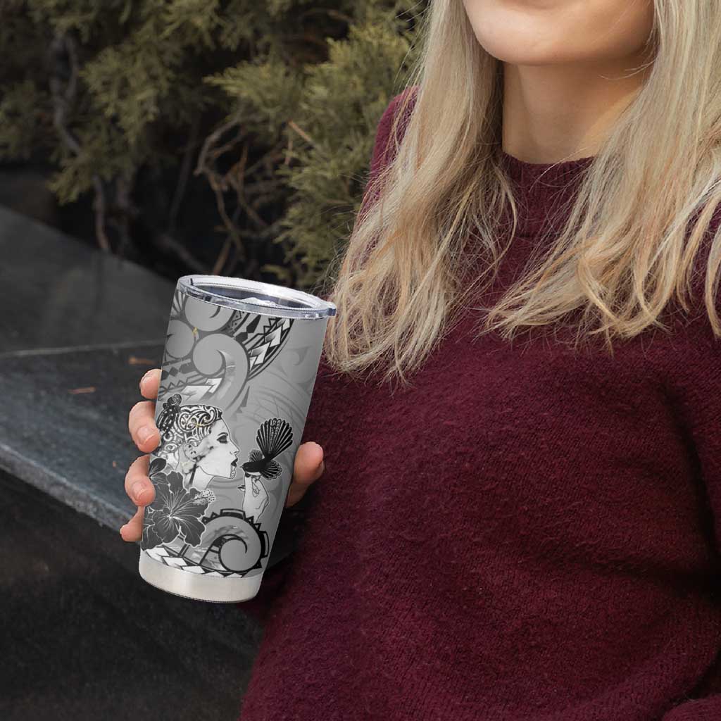 Aotearoa Maori Wahine Tumbler Cup Fantail Bird Black Gold Marble