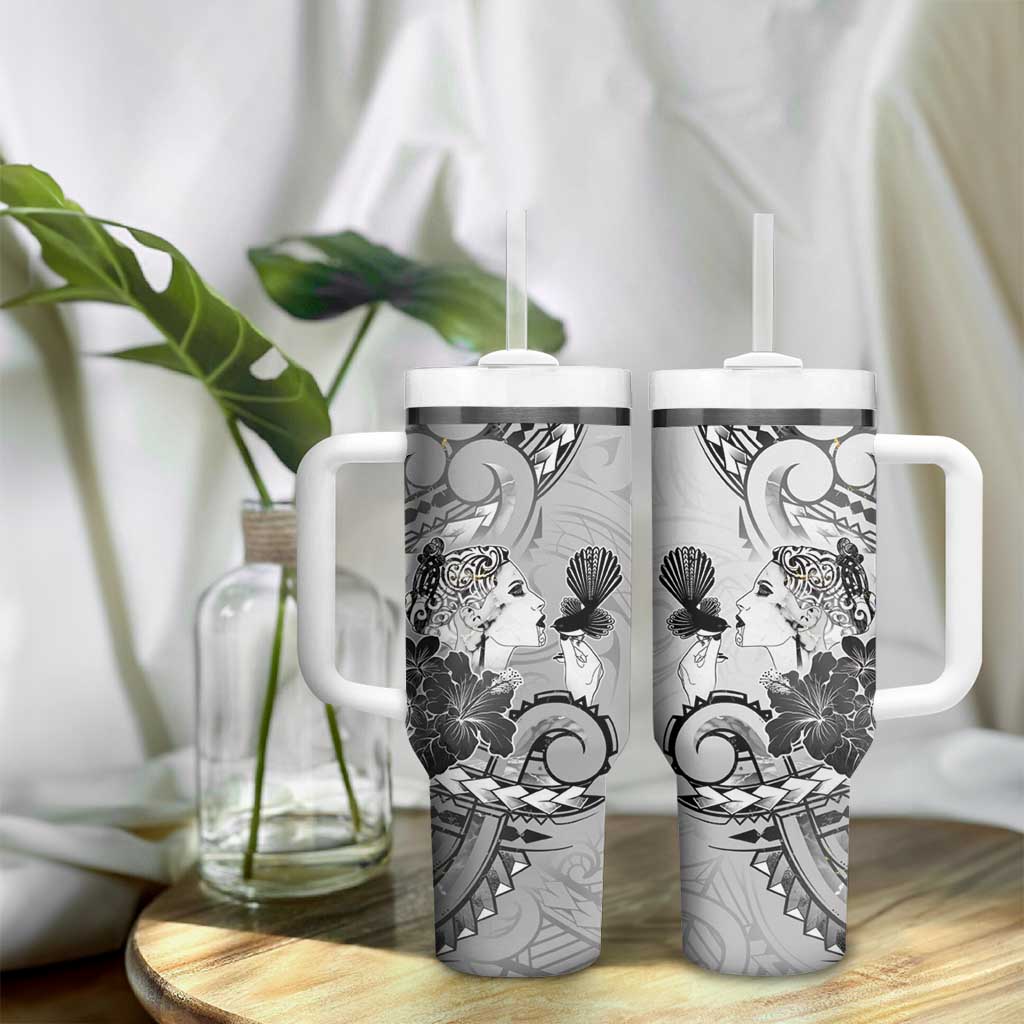 Aotearoa Maori Wahine Tumbler With Handle Fantail Bird Black Gold Marble