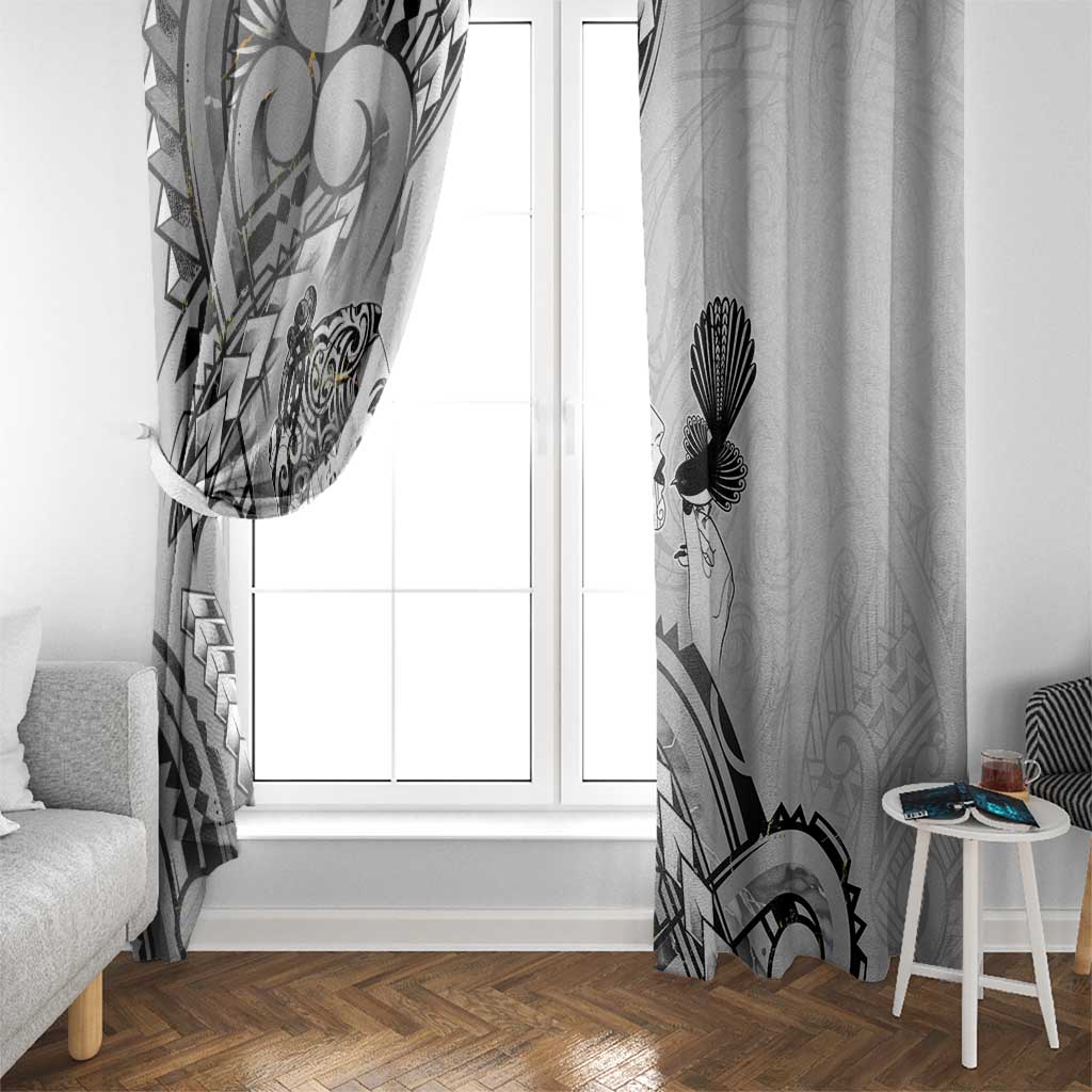 Aotearoa Maori Wahine Window Curtain Fantail Bird Black Gold Marble