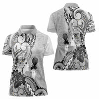 Aotearoa Maori Wahine Women Polo Shirt Fantail Bird Black Gold Marble LT05 - Polynesian Pride