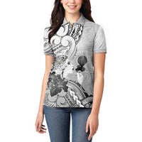 Aotearoa Maori Wahine Women Polo Shirt Fantail Bird Black Gold Marble LT05 - Polynesian Pride